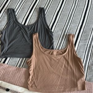 2 Pack SHEIN Grey/Gray + Tan Crop Top